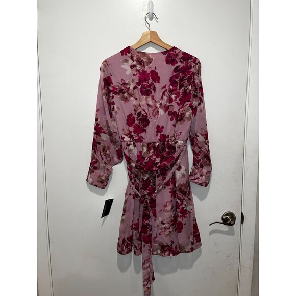 NWT En Focus Studio Pink & Burgundy Floral Wrap V Neck Women's Midi Dress Size 6 - Picture 3 of 7